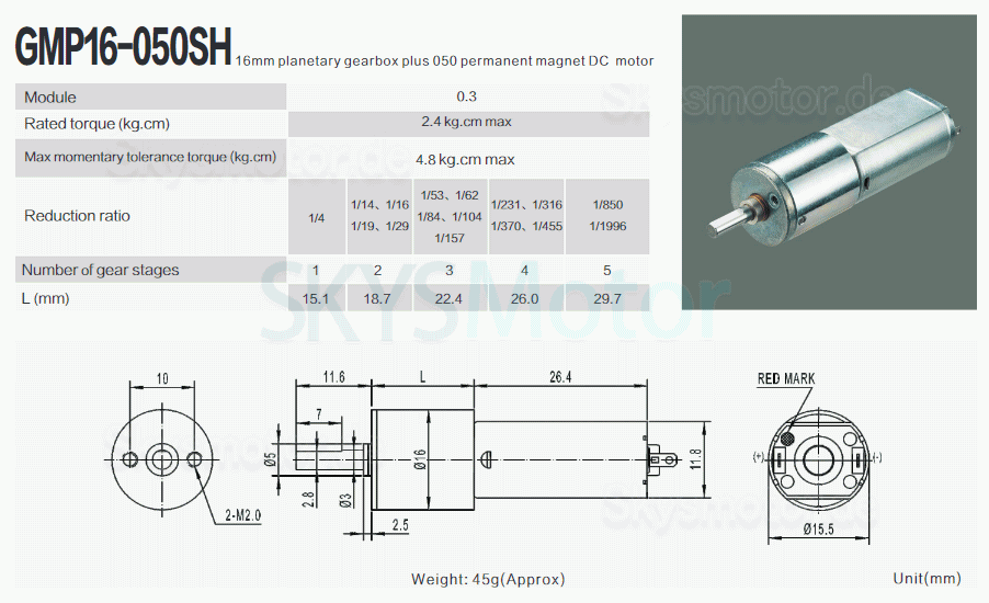 2 Stück Φ16mm 12V/24V Bürsten DC Getriebemotor PMDC Motor GMP16-050SH mit Verhältnis 4~1024 Planetengetriebe