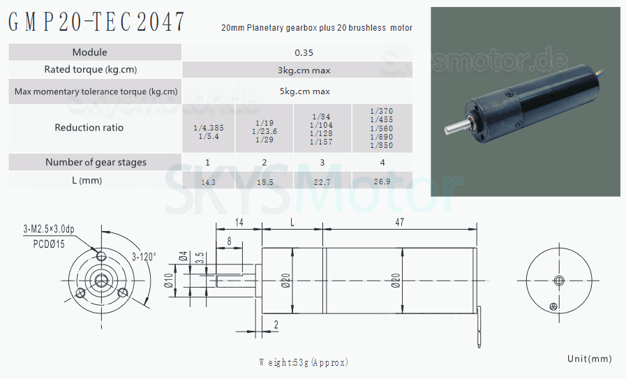 2 Stück Φ20mm 12V/24V Permanenterregte Gleichstrom Getriebemotor GMP20-TEC2047 3,0kg.cm mit Planetengetriebe
