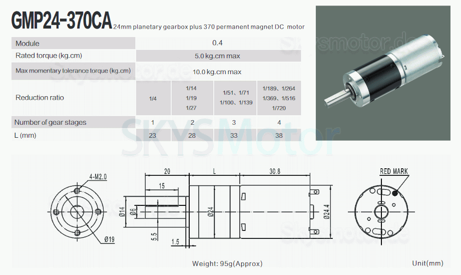 2 Stück Φ24mm 6V/12V Bürsten DC Getriebemotor PMDC Motor GMP24-370CA mit Planetengetriebe