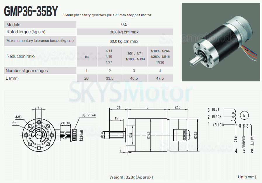 2 Stück Φ35 BLDC Planetengetriebemotor GMP36-35BY 7,5deg 12V 8kg.cm Wellendurchmesser 8 mm