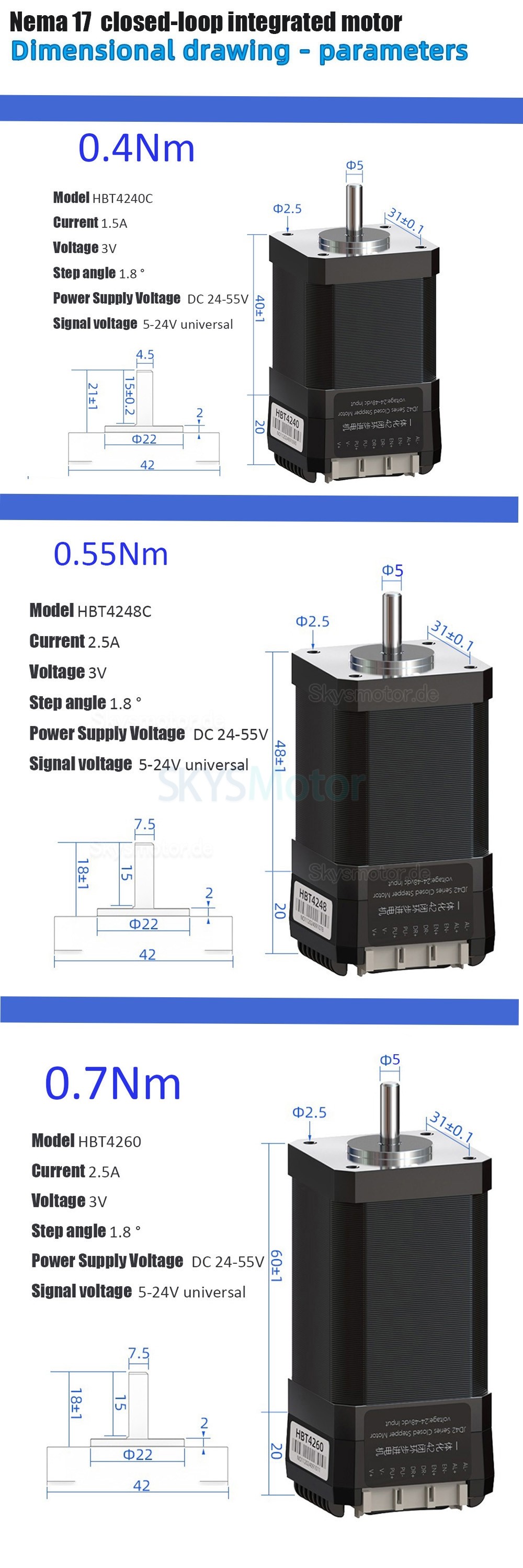 Nema 17 Integrierter Closed Loop Schrittmotor Serie HBT42 0,4 Nm/0,55 Nm/0,7Nm mit Treiber und 1000 Zeilen Encoder Nema 17 Integrierter Closed Loop Schrittmotor Serie HBT42 0,4 Nm/0,55 Nm/0,7Nm mit Treiber und 1000 Zeilen Encoder