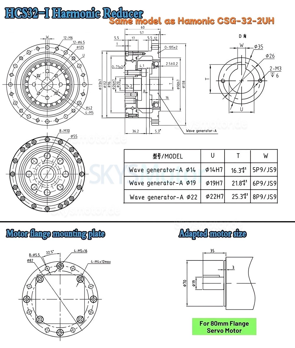 CSF-Serie wellengetriebe, &uuml;bersetzungsverh&auml;ltnis 50:1/80:1/100:1/120:1 f&uuml;r schritt-/servomotoren