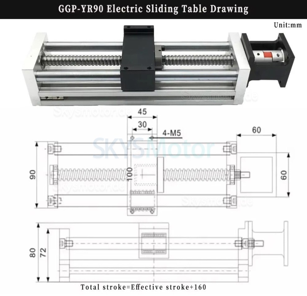 CNC Linearf&uuml;hrungsschiene OSP001610, Verfahrweg 100 mm&ndash;1000 mm, f&uuml;r NEMA 23 Schrittmotoren/60-mm-Servomotoren