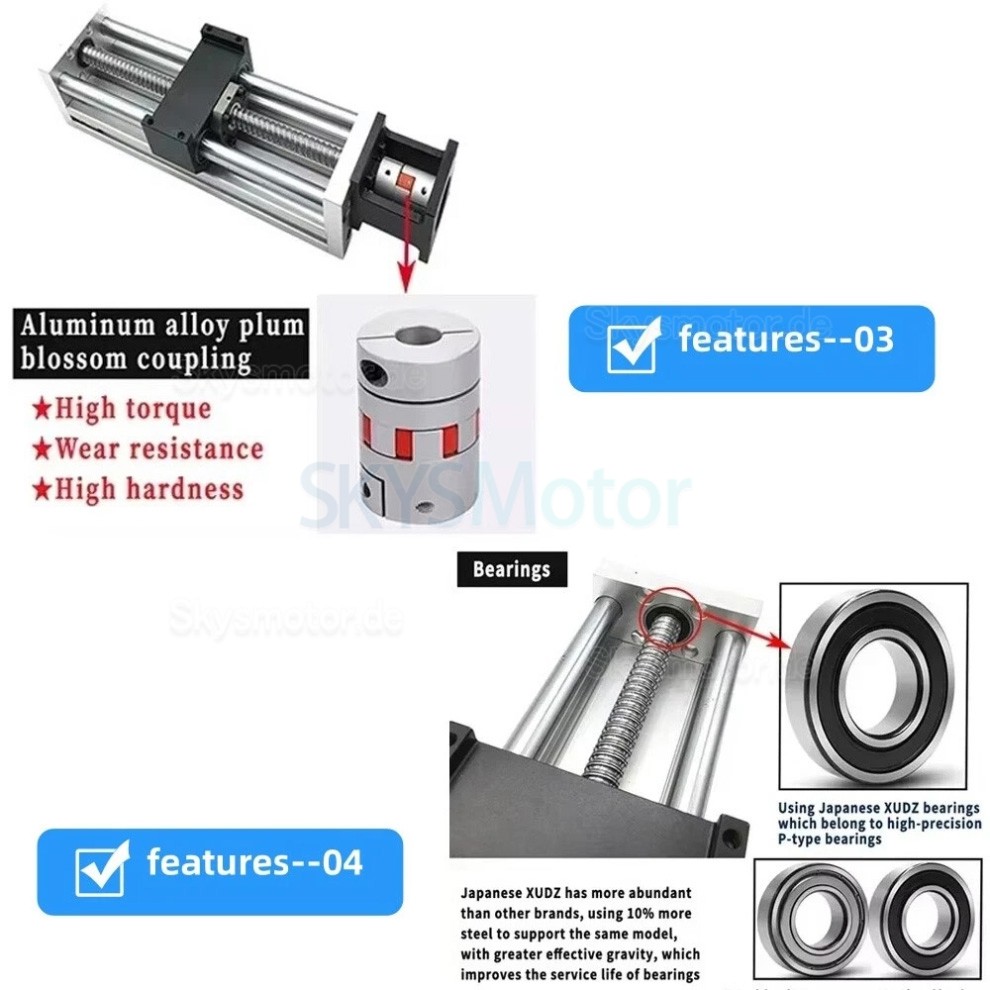 CNC Linearf&uuml;hrungsschiene OSP001610, Verfahrweg 100 mm&ndash;1000 mm, f&uuml;r NEMA 23 Schrittmotoren/60-mm-Servomotoren