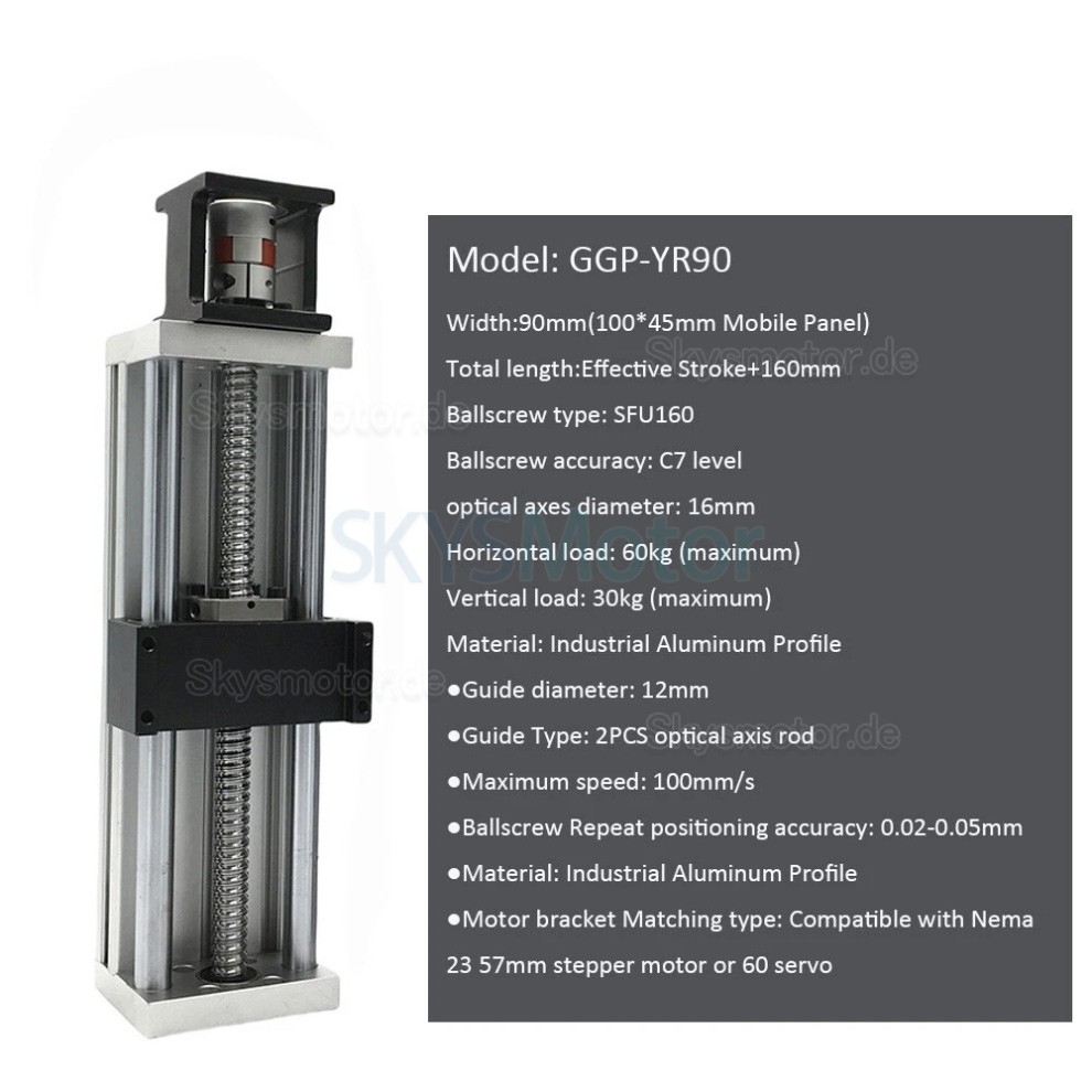 CNC Linearf&uuml;hrungsschiene OSP001610, Verfahrweg 100 mm&ndash;1000 mm, f&uuml;r NEMA 23 Schrittmotoren/60-mm-Servomotoren