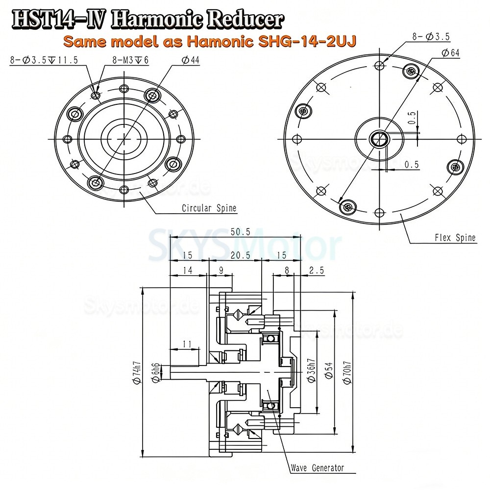 HST-Serie spannungswellengetriebe, &uuml;bersetzungsverh&auml;ltnis 50:1/80:1/100:1/120:1/160:1, 20 bogensekunden f&uuml;r industrieroboterarme