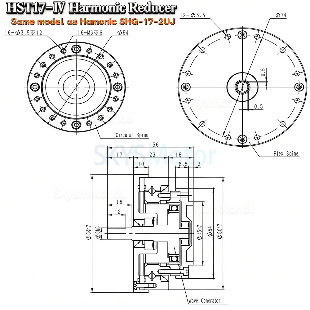 HST-Serie spannungswellengetriebe, &uuml;bersetzungsverh&auml;ltnis 50:1/80:1/100:1/120:1/160:1, 20 bogensekunden f&uuml;r industrieroboterarme