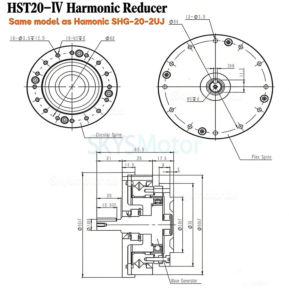 HST-Serie spannungswellengetriebe, &uuml;bersetzungsverh&auml;ltnis 50:1/80:1/100:1/120:1/160:1, 20 bogensekunden f&uuml;r industrieroboterarme