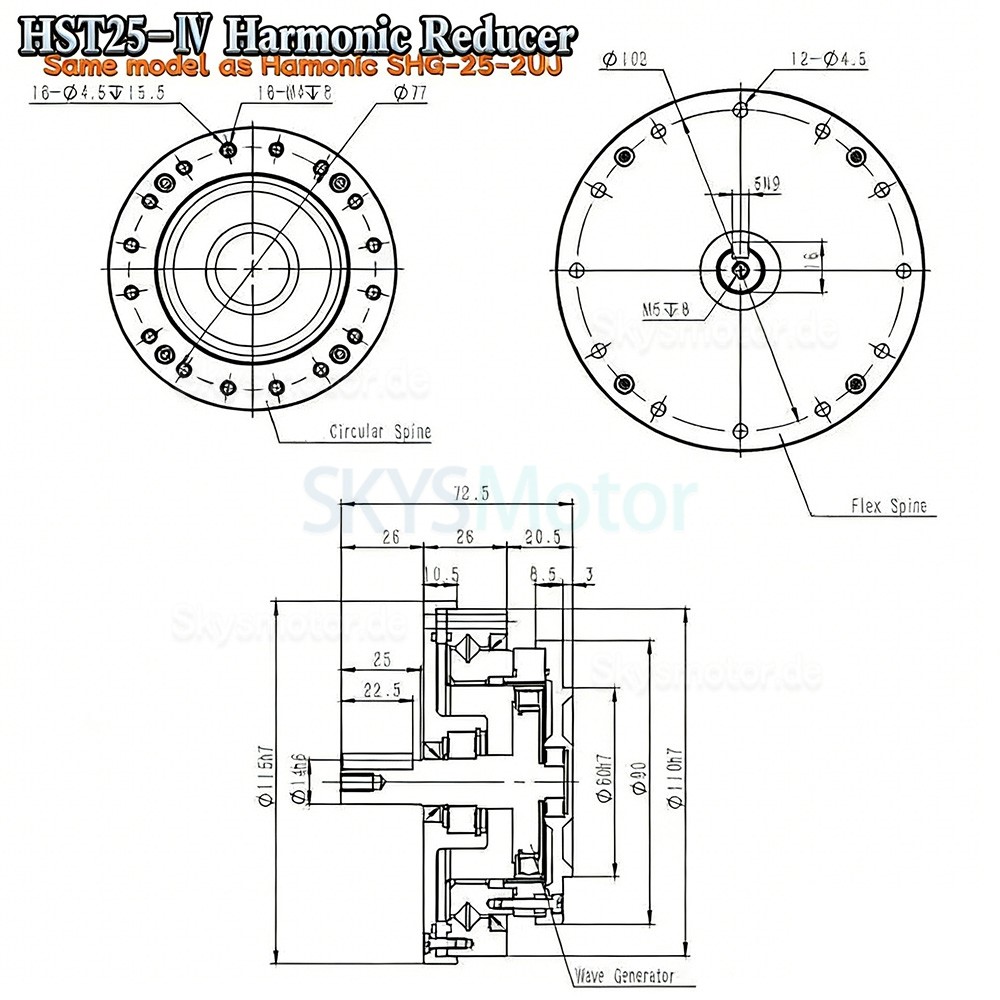 HST-Serie spannungswellengetriebe, &uuml;bersetzungsverh&auml;ltnis 50:1/80:1/100:1/120:1/160:1, 20 bogensekunden f&uuml;r industrieroboterarme