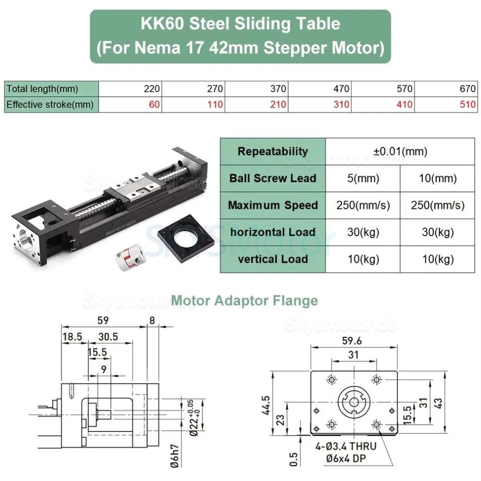 Linearschlittenmodul OSP001617 CNC Linearf&uuml;hrungsschiene f&uuml;r Nema23, 34 Schrittmotoren / 40 mm Servomotoren