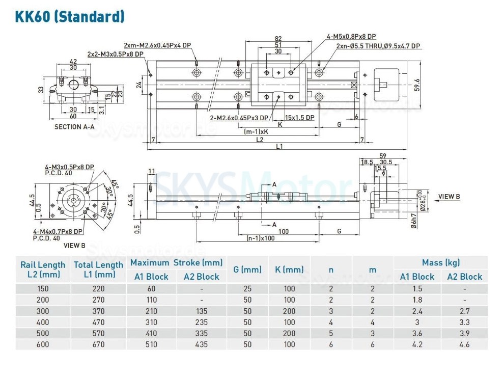 Linearschlittenmodul OSP001617 CNC Linearf&uuml;hrungsschiene f&uuml;r Nema23, 34 Schrittmotoren / 40 mm Servomotoren