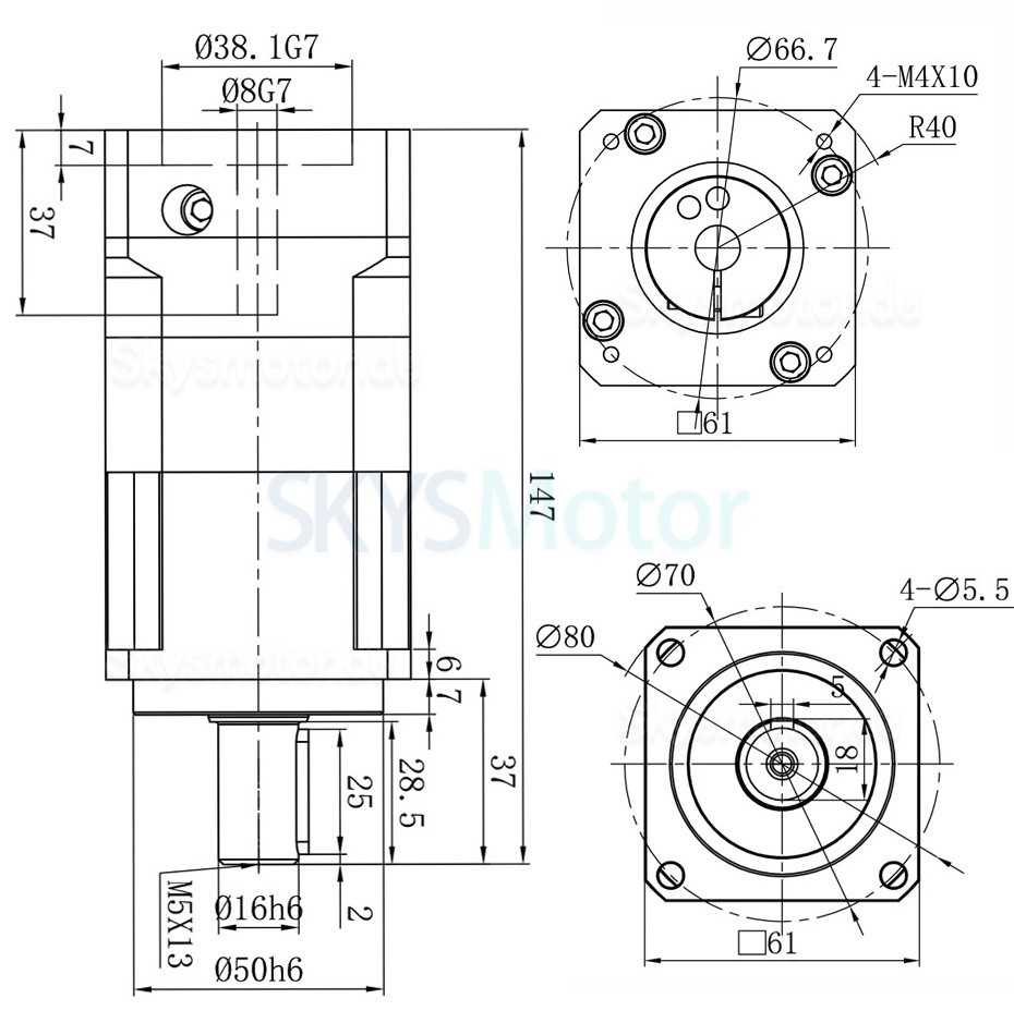 PGH60 Serie Schrägverzahntes Planetengetriebe PGH60-L2SW-Stepper, Max.Verhältnis 100:1, Verdrehspiel 8' für Nema 23,24 Schrittmotor