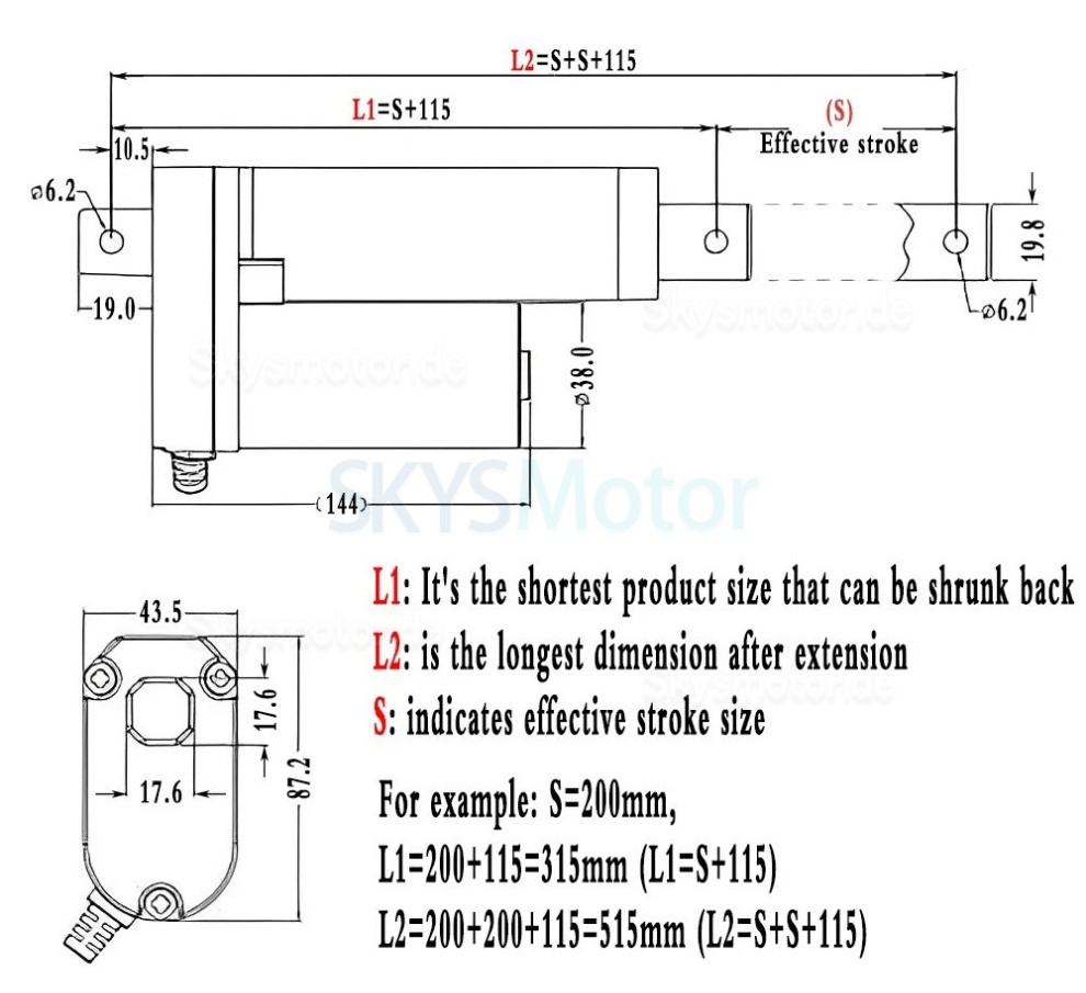 Elektrische Linearaktuatoren OSP001608, 12 V/24V, 5mm/s–90mm/s, 20–36W Elektrische Linearaktuatoren OSP001608, 12 V/24V, 5mm/s–90mm/s, 20–36W