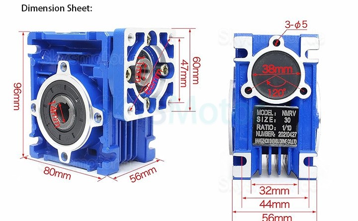 NMRV030 Schneckengetriebe Untersetzung 10:1 15:1 20:1 25:1 30:1 40:1 für Nema23 Schrittmotor / Servomotor