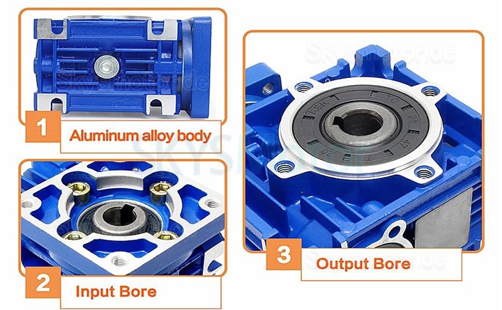NMRV030 Schneckengetriebe Untersetzung 10:1 15:1 20:1 25:1 30:1 40:1 für Nema23 Schrittmotor / Servomotor