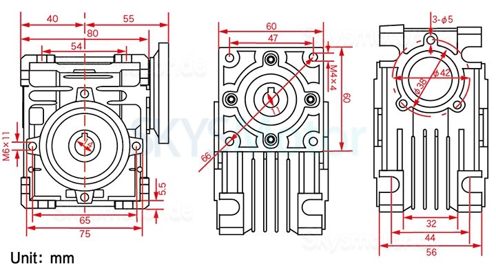 NMRV030 Schneckengetriebe Untersetzung 10:1 15:1 20:1 25:1 30:1 40:1 für Nema23 Schrittmotor / Servomotor
