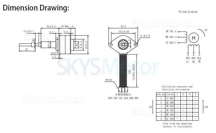 Oukeda Permanentmagnet Linearer Schrittmotor OK25BY16-023A6-22N 15Grad 0,23A 4 Phasen