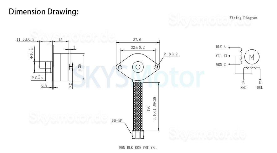 Oukeda Permanentmagnet Schrittmotor OK25PM15-034A5 2 Phasen 1,8 Deg 1A 12Ncm