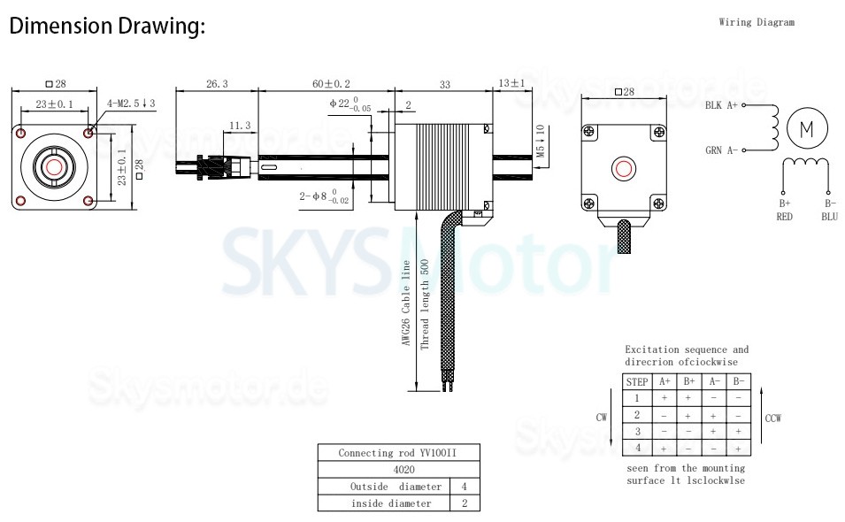 Nema 11 Hohlwellen Schrittmotor OK28DL33B-Q60-ZC 1,8° 6,8Ncm 28 x 28mm für Yamaha IC-Brennmaschine/Etikettiermaschine