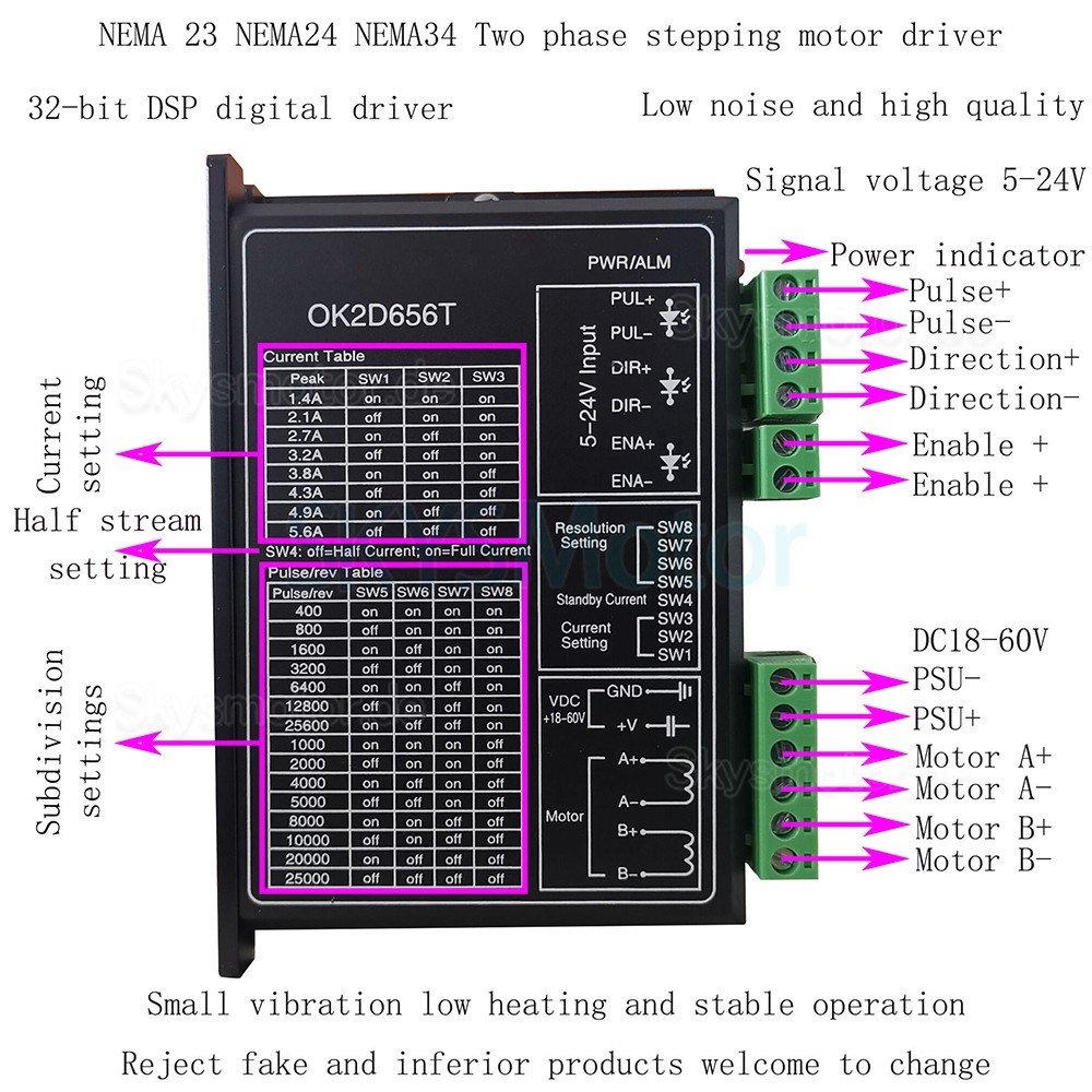 Digitaler Schrittmotorsteuerung OK2D656T 1.4-5.6A 18-60VDC für NEMA23 NEMA24 NEMA34 Schrittmotor