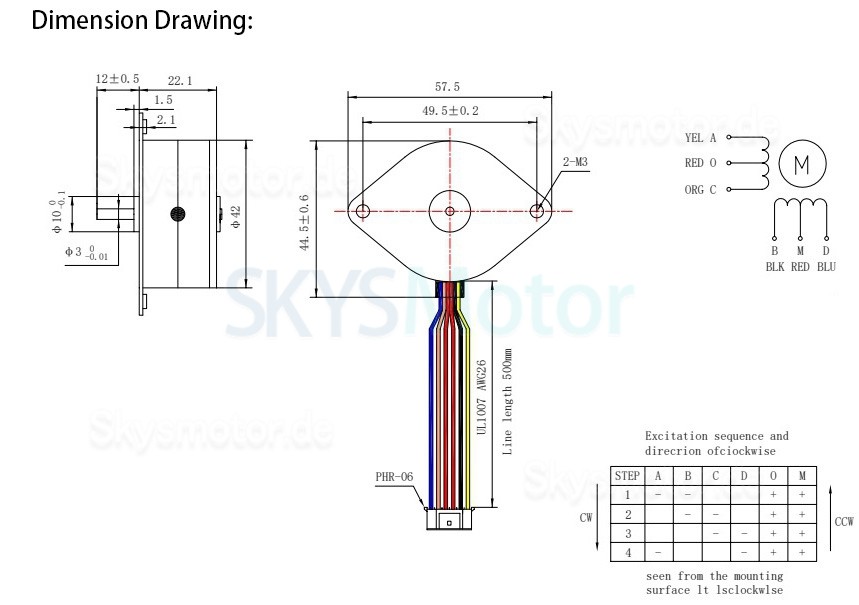 Oukeda Permanentmagnet Schrittmotor OK42PM22-0186A-C1 7,5 Grad 4,90Ncm 12V 6 Drähte