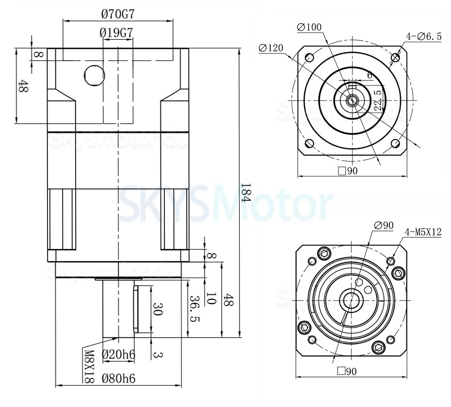 PGH090 Serie Schrägverzahntes Planetengetriebe, Eingangswelle 19mm für Nema 34 Schrittmotor / 80-90mm Servomotor