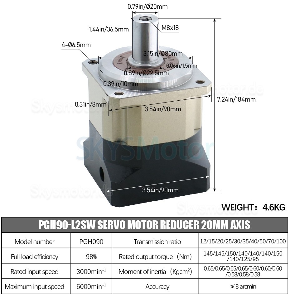 PGH090 Serie Schrägverzahntes Planetengetriebe, Eingangswelle 19mm für Nema 34 Schrittmotor / 80-90mm Servomotor