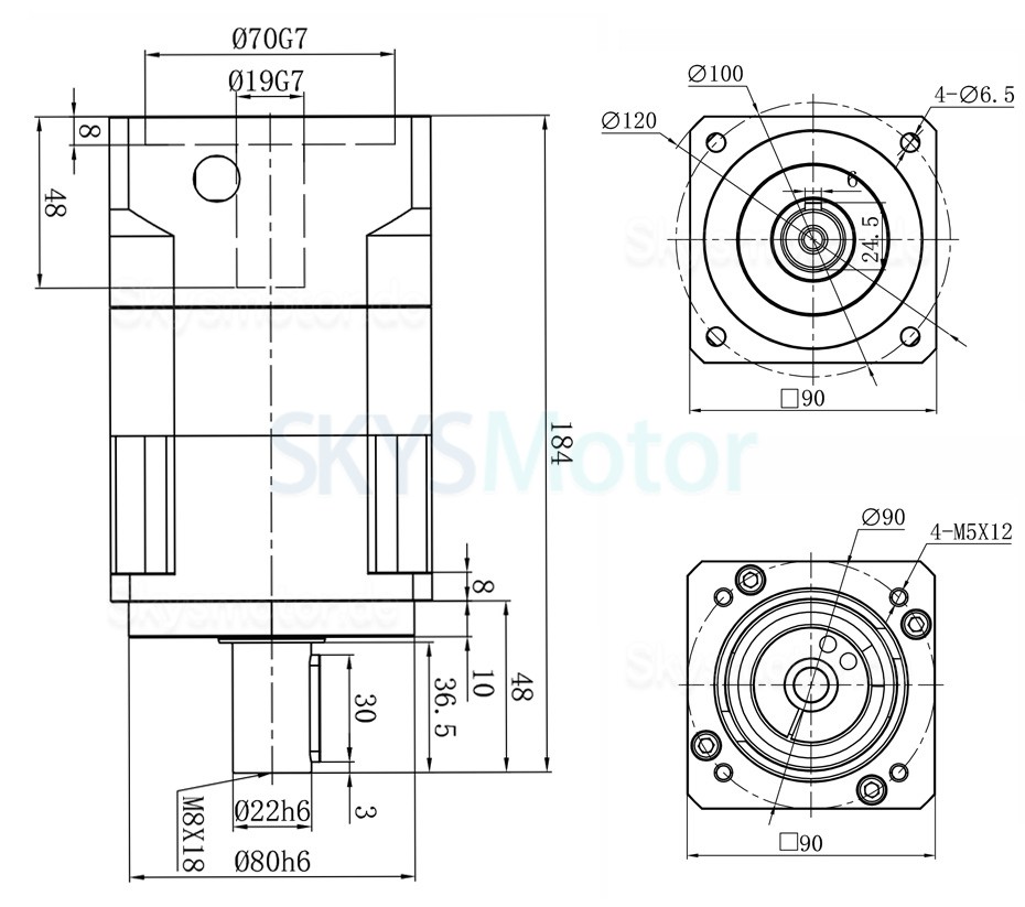 PGH090 Serie Schrägverzahntes Planetengetriebe, Eingangswelle 19mm für Nema 34 Schrittmotor / 80-90mm Servomotor