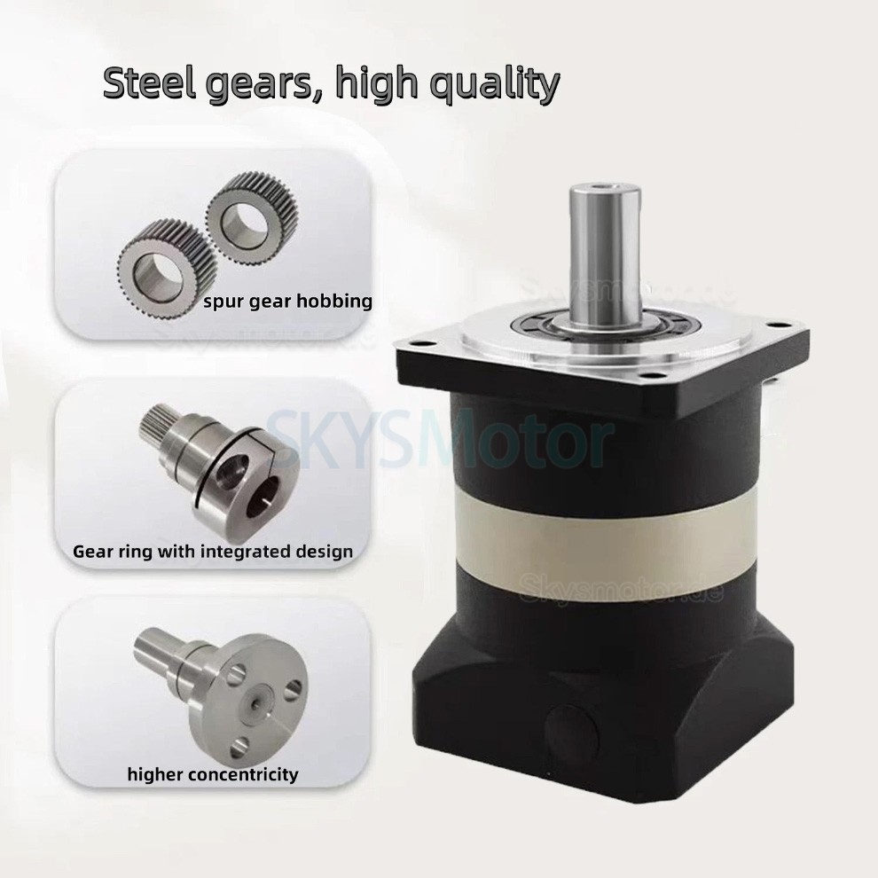 PLF090-Serie Planetengetriebe Nema 34, Übersetzung 3:1 – 100:1 für NEAM34-Schrittmotoren, 80-mm-Servomotoren, 750 W PLF090-Serie Planetengetriebe Nema 34, Übersetzung 3:1 – 100:1 für NEAM34-Schrittmotoren, 80-mm-Servomotoren, 750 W