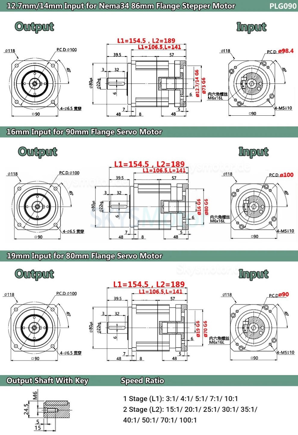 PLG090 schrägverzahntes planetengetriebe untersetzung 3:1 - 100:1, für NEMA 34 Schrittmotor / 80 mm 90 mm Servomotor 50 W 100 W PLG090 schrägverzahntes planetengetriebe untersetzung 3:1 - 100:1, für NEMA 34 Schrittmotor / 80 mm 90 mm Servomotor 50 W 100 W