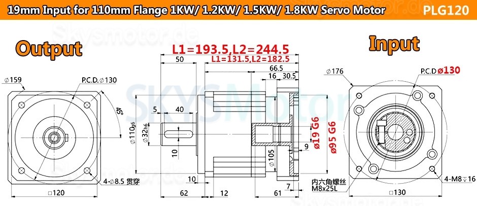 PLG120 Serie Schrägverzahntes Planetengetriebe, Eingangswelle 19mm/22mm/24mm für Nema42 /Nema 52 Severomotor