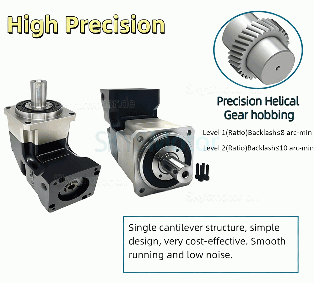 PLMG090 Serie Nema 34 Winkelplanetengetriebe, Übersetzung 3:1 - 100:1 für NEMA 34 Schrittmotoren / 90-mm-Servomotoren PLMG090 Serie Nema 34 Winkelplanetengetriebe, Übersetzung 3:1 - 100:1 für NEMA 34 Schrittmotoren / 90-mm-Servomotoren