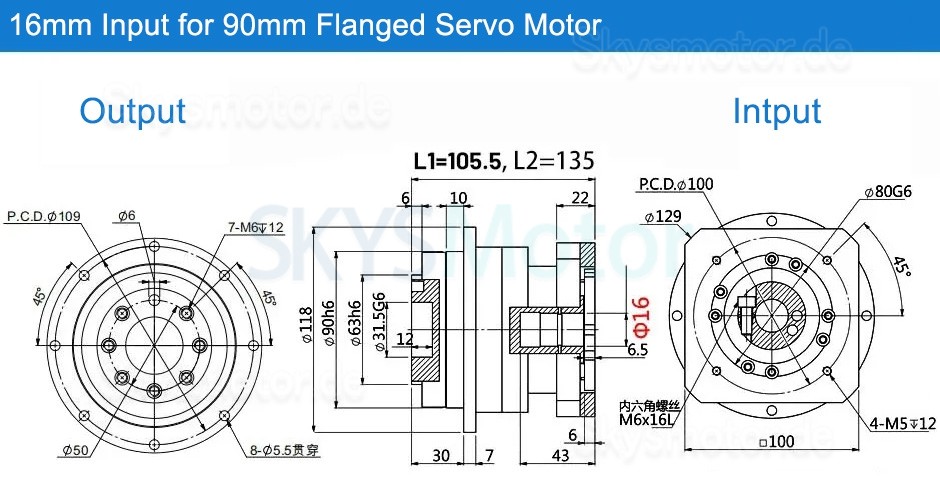 PLX090 Serie Schrägverzahntes Planetengetriebe, Flanschplattenausgabe für Nema NEMA34 Schrittmotor / 90mm Servomotor