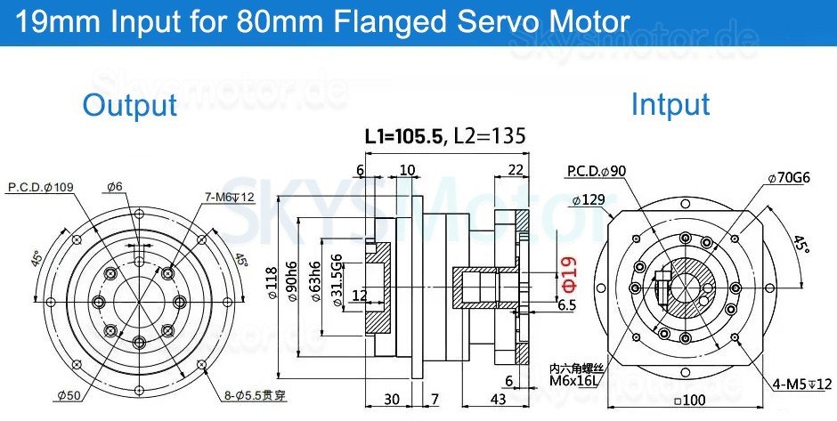 PLX090 Serie Schrägverzahntes Planetengetriebe, Flanschplattenausgabe für Nema NEMA34 Schrittmotor / 90mm Servomotor