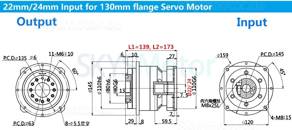 PLX120 Serie Schrägverzahntes Planetengetriebe, Flanschplattenausgabe für Nema 42 Schrittmotor und 110 mm/130 mm Servomotor
