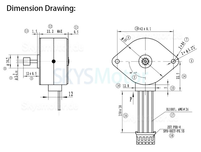 Oukeda Permanentmagnet Schrittmotor OSP001469 7,5 Grad 2,45Ncm 12V 2 Phasen Φ35 mm for Printer
