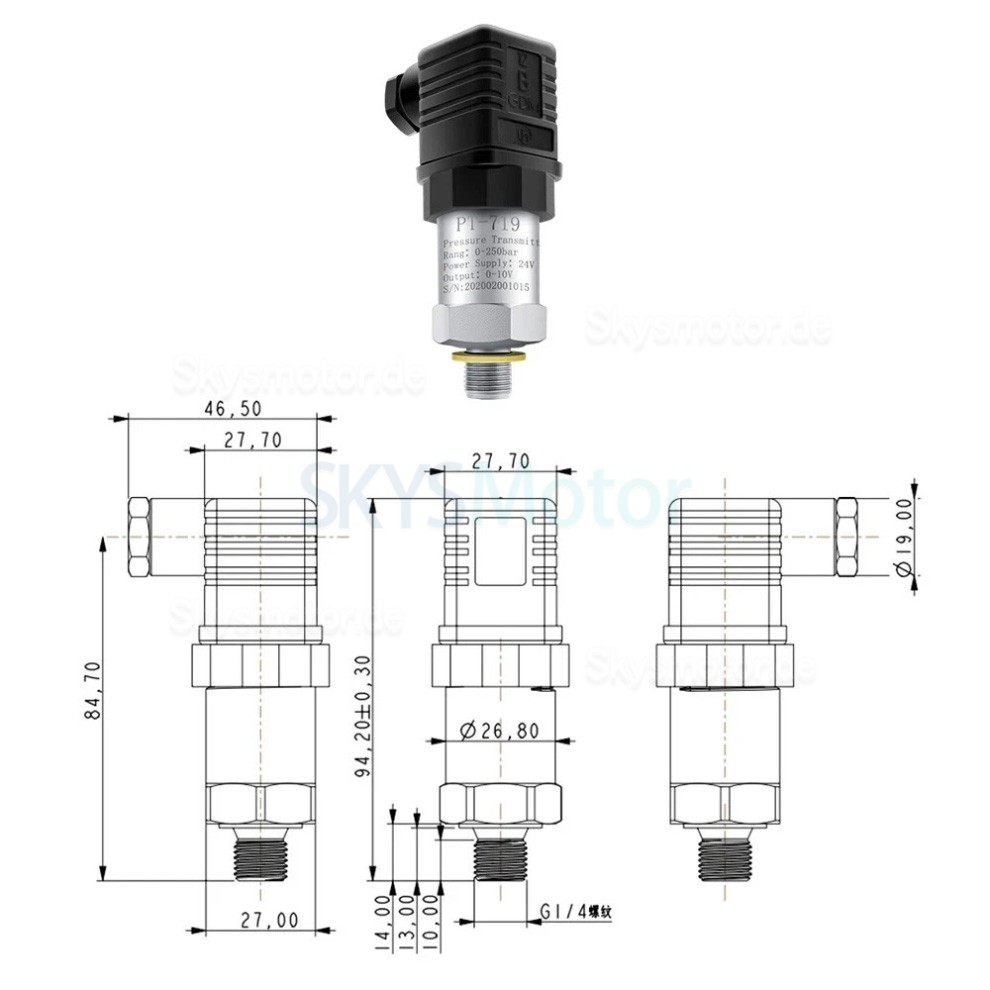 Industrieller Hydraulik Drucksensor PT-719 Drucktransmitter 0-10V 4-20mA IP65 Industrieller Hydraulik Drucksensor PT-719 Drucktransmitter 0-10V 4-20mA IP65