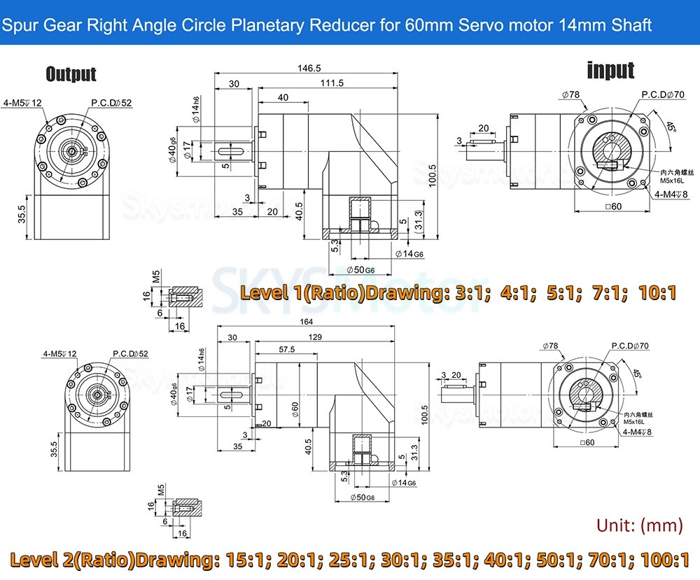 PVE060 Serie Nema 23 Winkelplanetengetriebe &Uuml;bersetzung 3:1 - 100:1 Passend f&uuml;r Nema 23 Schrittmotor/60mm Servomotor