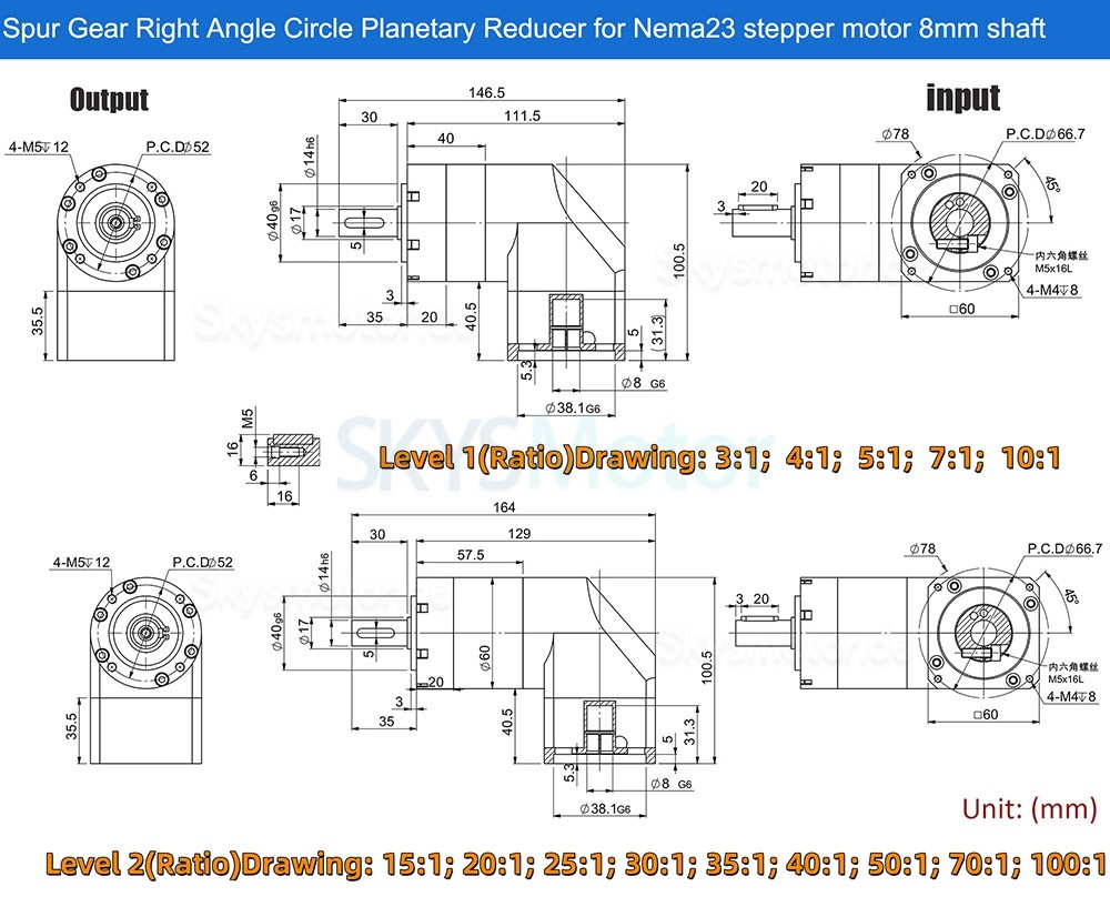 PVE060 Serie Nema 23 Winkelplanetengetriebe &Uuml;bersetzung 3:1 - 100:1 Passend f&uuml;r Nema 23 Schrittmotor/60mm Servomotor