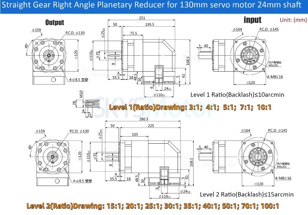 PVF120 Serie Nema42 Winkel-Planetengetriebe, Übersetzung 3:1 - 100:1 für Nema 42 Schrittmotoren / 100-130 mm Servomotoren PVF120 Serie Nema42 Winkel-Planetengetriebe, Übersetzung 3:1 - 100:1 für Nema 42 Schrittmotoren / 100-130 mm Servomotoren