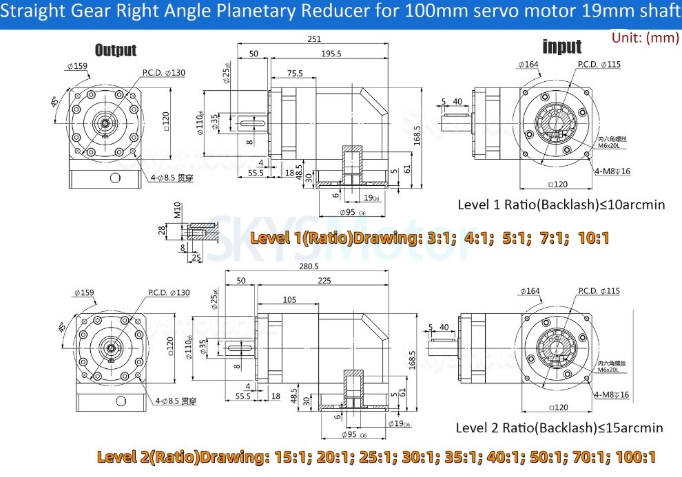 PVF120 Serie Nema42 Winkel-Planetengetriebe, Übersetzung 3:1 - 100:1 für Nema 42 Schrittmotoren / 100-130 mm Servomotoren PVF120 Serie Nema42 Winkel-Planetengetriebe, Übersetzung 3:1 - 100:1 für Nema 42 Schrittmotoren / 100-130 mm Servomotoren