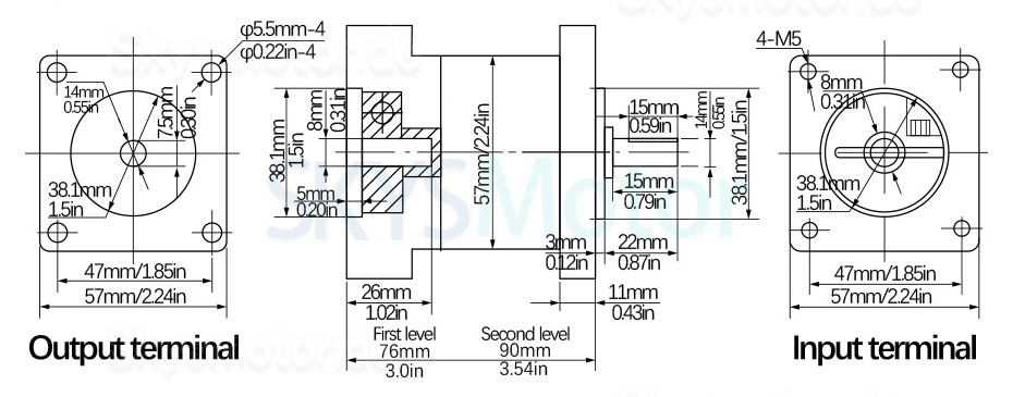 PX57 Series Nema 23 Planetengetriebe Eingangswelle 8mm Abtriebswelle 14mm
