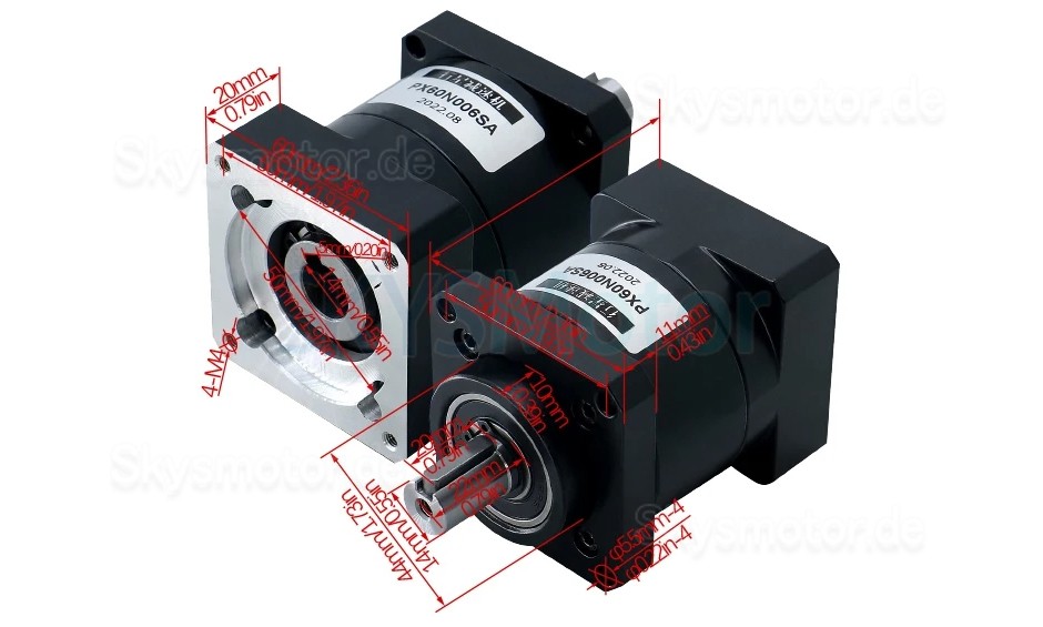 PX60 Serie Nema 24 Planetengetriebe Eingangswelle 14 mm, Ausgangswelle 14 mm