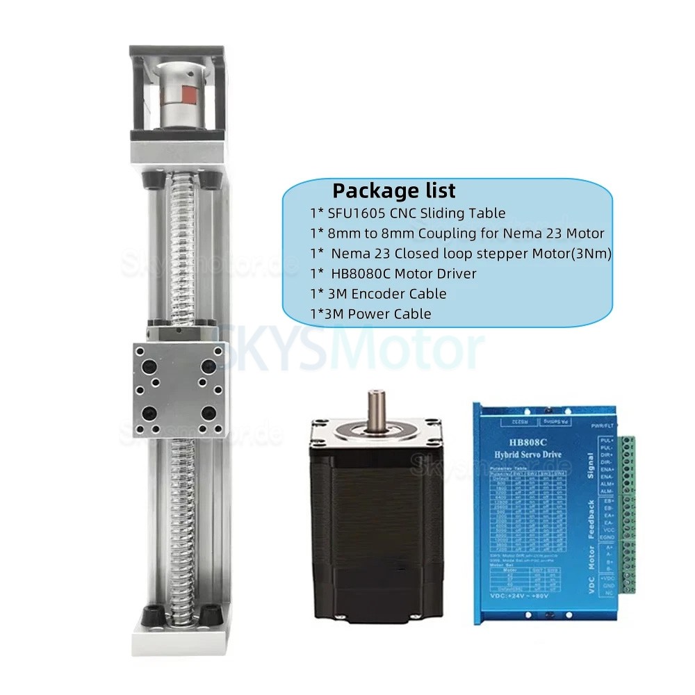 Kugelgewindetrieb Linearf&uuml;hrungstisch DXG-YR60 CNC Lineartisch Kit mit Nema 23-Schrittmotor (geschlossener Regelkreis) und Treiber Kit