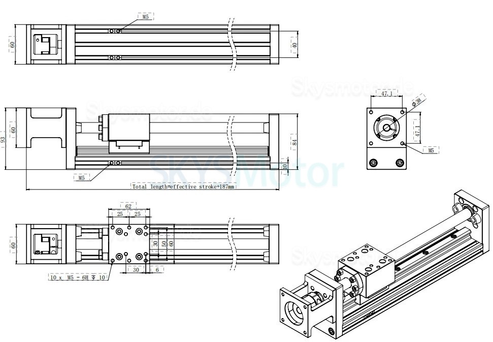 Kugelgewindetrieb Linearf&uuml;hrungstisch DXG-YR60 CNC Lineartisch Kit mit Nema 23-Schrittmotor (geschlossener Regelkreis) und Treiber Kit