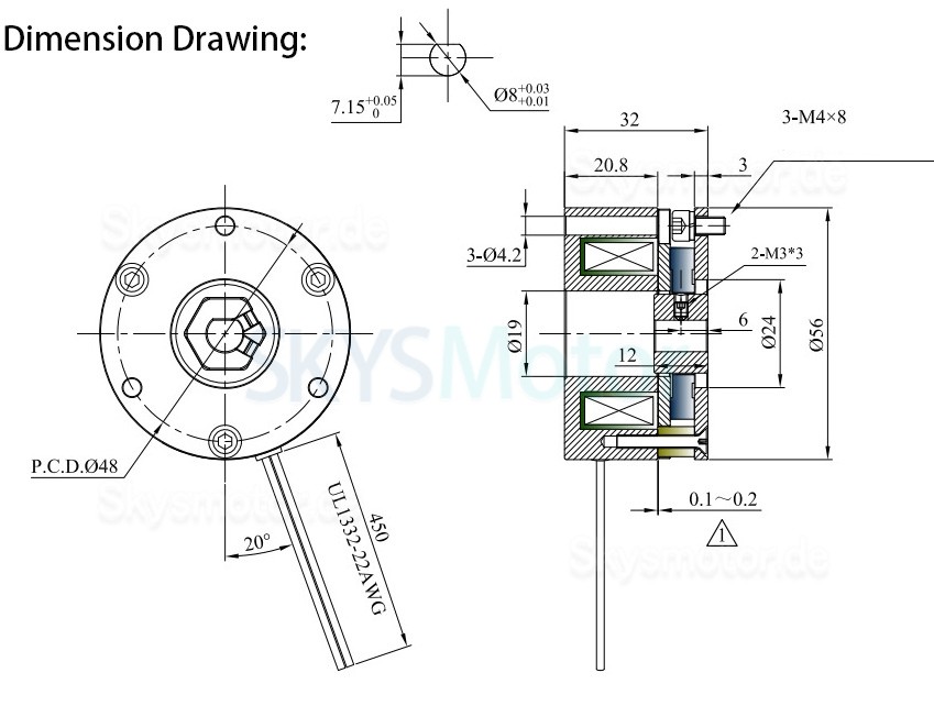 Runde, Nicht Erregte Gleichstrommotorbremse SWB-03-10H 2NM 24V für 57 mm/60 mm BLDC-Motor / Nema 23-Schrittmotor