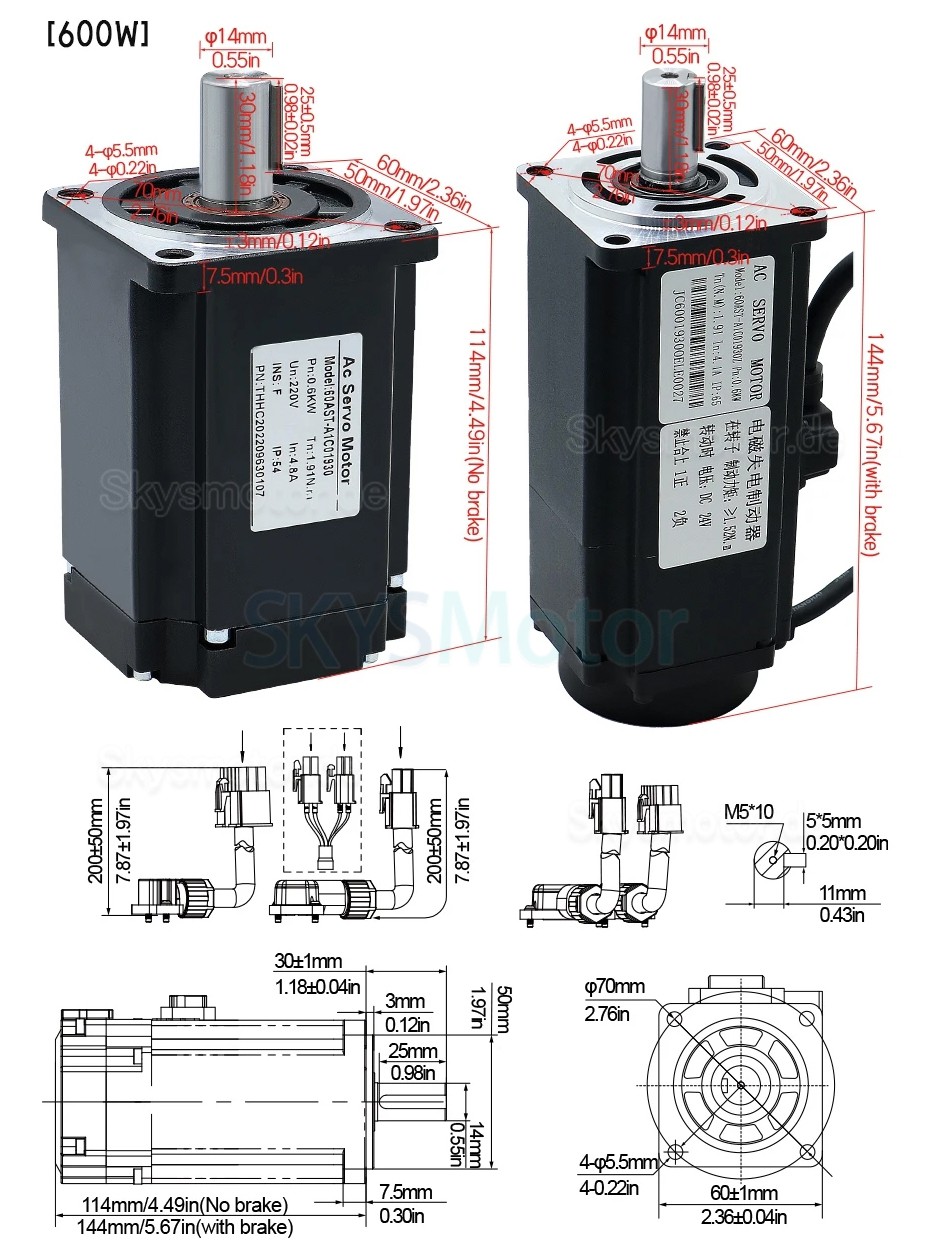 400W/600W/750W/1000W AC Servomotor mit Steuerung Set 110V / 220V 1,27Nm-3,8Nm für CNC- und SPS-Systeme