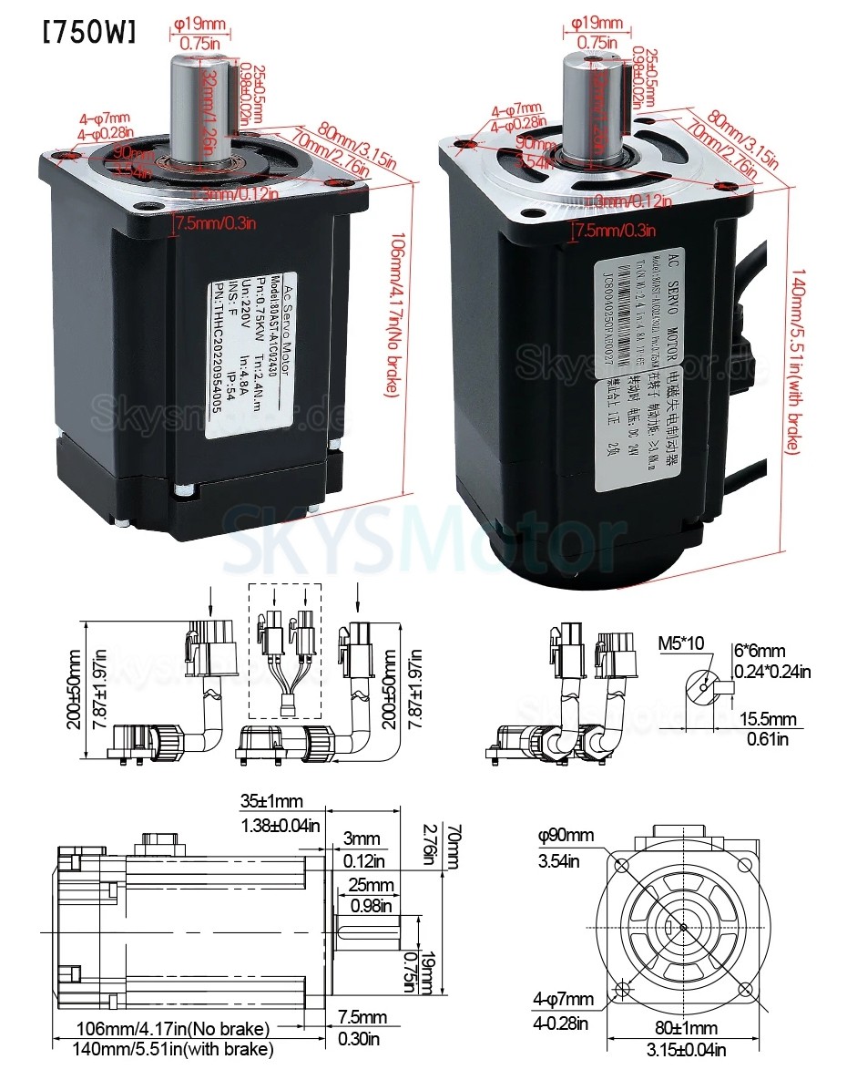 400W/600W/750W/1000W AC Servomotor mit Steuerung Set 110V / 220V 1,27Nm-3,8Nm für CNC- und SPS-Systeme