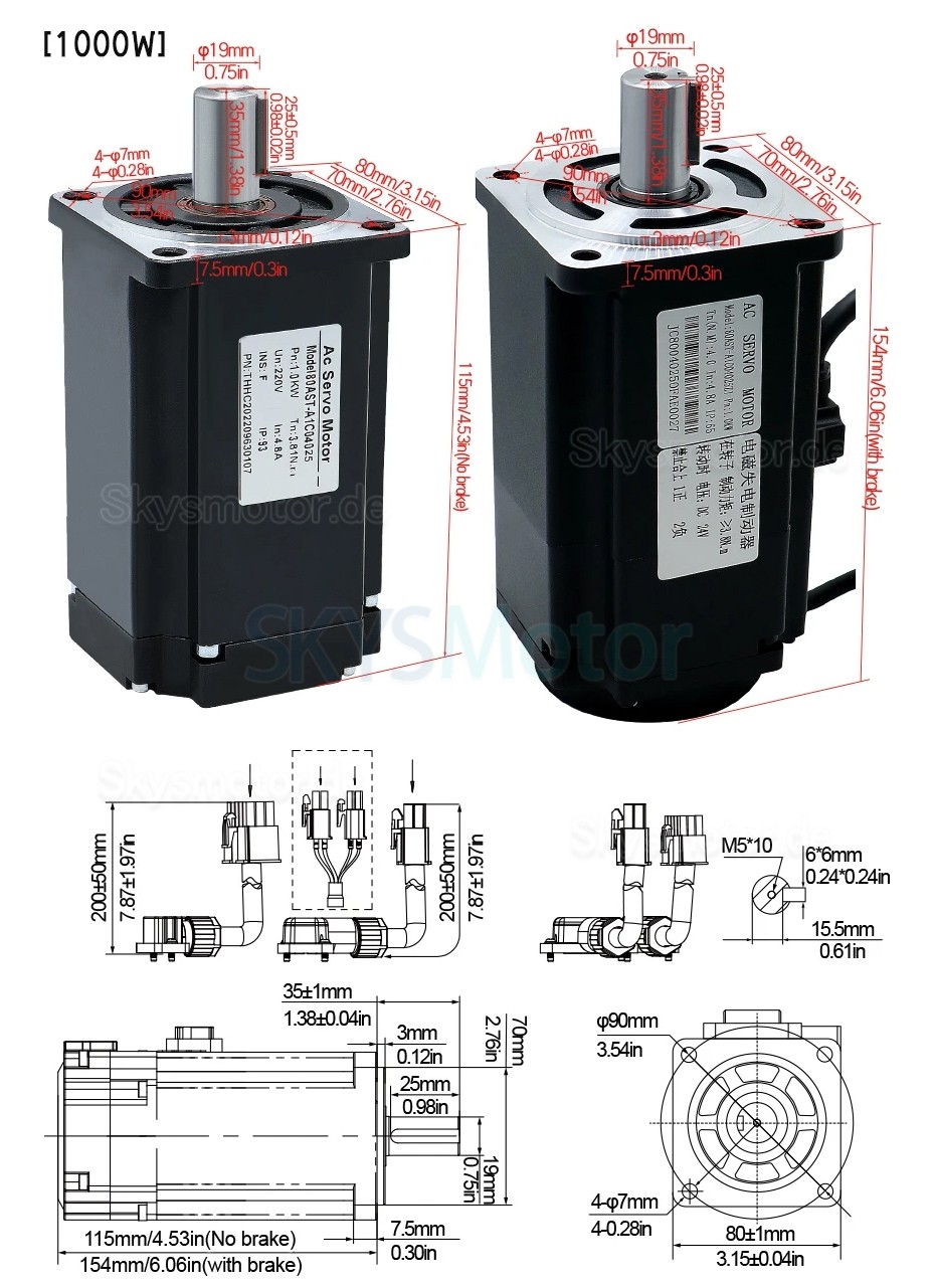 400W/600W/750W/1000W AC Servomotor mit Steuerung Set 110V / 220V 1,27Nm-3,8Nm für CNC- und SPS-Systeme