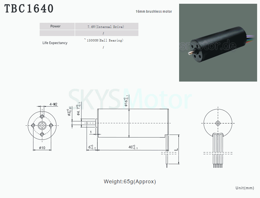 2 Stück Φ16mm 12/24V bürstenloser kernloser Gleichstrommotor TBC1640 0,05 kg.cm 2,7W-7,6W Welle 2mm